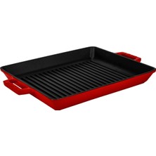 Hype Store Döküm Dikdörtgen Izgara Tavası Döküm Demir Yekpare Çift Kulplu Ölçü 26X32CM. Kırmızı