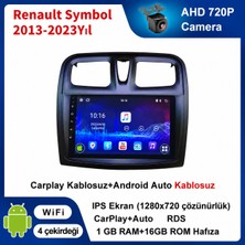 SBAID Renault Symbol 2013-2023 Yıl Uyumlu 1GB Ram 16GB Rom Hafıza Android Kablosuz Carplay Navigasyon Multimedya 9 Inç Ekran Hediye Görüş Kamerası Hediye Çerçevesi 1+16