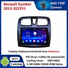 SBAID Renault Symbol 2013-2023 Yıl Uyumlu 6GB Ram 128GB Rom Hafıza Android Kablosuz Carplay Navigasyon Multimedya 9 Inç Ekran Hediye Görüş Kamerası Hediye Çerçevesi