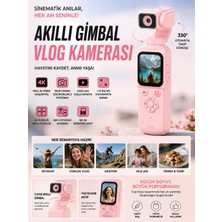 QPRİNT TONER 4K Profesyonel 330° Döner Lensli Vlog Kamerası Pembe Dijital Video Kamera Yüksek Stabilizasyon