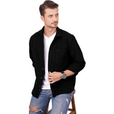 Etikmen Siyah Düz Oversize Oduncu Hediye Kutulu Erkek Gömlek M