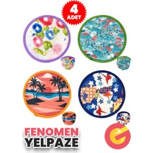 Güncel Çarşı 4 Adet Katlanabilir Yuvarlak Yelpaze Çantalı 20 cm Taşınabilir El Yelpazesi, Japon Yelpazesi, Pratik El Kore Yelpazesi