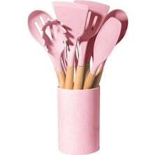 Hype Store Pembe 12 Parça Sap Silikon Mutfak Pasta Silikon Kepçe Çırpıcı Fırça Kevgir Kaşıklık Maşa Spatu