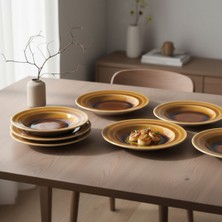 GÜRAL PORSELEN Güral 6 Adet 22 Cm Çukur Yemek Tabağı  Reaktif Saura 137
