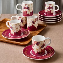 GÜRAL PORSELEN Camelia 12 Parça 6 Kişilik Kahve Fincan Takımı 67081 Bordo