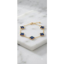 Zerafet Store Çelik Yonca Bileklik - Mavi / Gold