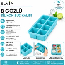 Elvia Home & Living 8 Bölmeli Silikon Buz Kalıbı, Büyük Xl Boy Küp Buzlar, Kokteyl Sunum Buz Kalıbı, Et Suyu Saklama