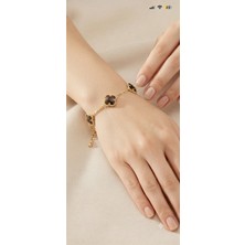 Zerafet Store Çelik Yonca Bileklik - Kahverengi / Gold