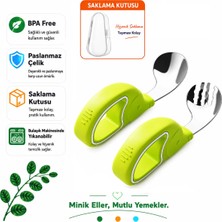 Jojobebek Yeşil Renk Figürlü Premium Çocuk Bpa'sız Silikon Saplı Paslanmaz Çelik Uçlu Çatal-Kaşık, S.kutusu