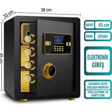 Belirtilmemiş 45 cm Elektronik Şifreli Çelik Kasa – Dijital Ekranlı, Güvenlikli, Duvar ve Dolap Montajlı, Siyah