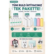 Esranın Dünyası 13’lü Mini Yazıcı Termal Rulo Seti Çocuk Kamera Baskı Kağıdı 5 Yapışkanlı 5 Düz Beyaz 3 Renkli