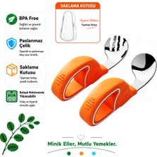 Jojobebek Turuncu Renk Figürlü Premium Çocuk Bpa'sız Silikon Saplı Paslanmaz Çelik Uçlu Çatal-Kaşık, S.kutusu