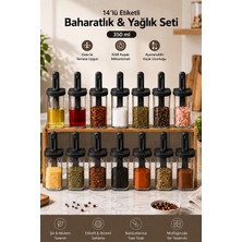 Porsima 1102 -04  Kaydırmalı Kaşıklı Sızdırmaz Kapaklı Etiketli Saklama Kabı Yağdanlık 14'lü Baharatlık Seti