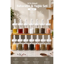 Porsima 1103 14lü Kaydırmalı Kaşıklı Sızdırmaz Kapaklı Etiketli Yağdanlıklı Baharatlık Seti - Saklama Kabı Beyaz
