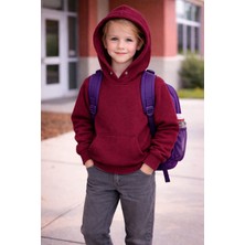 Baharoğlu Unisex Selanik Kumaş Pamuklu Kışlık Okul Kıyafeti Kız-Erkek Kapüşonlu Düz Sweatshirt