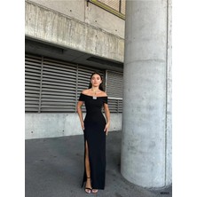 Alvenessa Kadın Tasarım Halter Yaka Kolsuz Krep Kumaş Omzu Açık Abiye Elbise