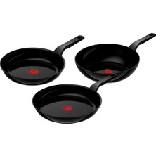 Tefal Renew Black Ceramic Frying Pan Set 24CM + 28CM + Wok 28CM