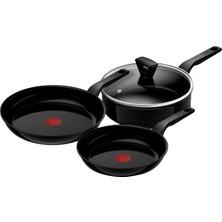 Tefal Renew Black Ceramic Frying Pan Set 24CM + 28CM + High-Sided Skillet 24CM + Lid