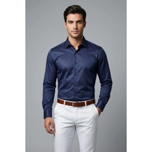 Torivalli Collection Dar Kesim Slimfit Saten Kolay Ütülenebilen Mevsimlik Cepsiz Uzun Kollu Kol Düğmesi Takılabilen Erkek Gömlek