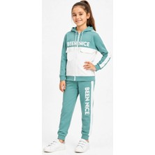 İsobel Kids Kız Çocuk /Erkek Çocuk Been Nice Yazı Desenli Fermuarlı Yeşil Renk Eşofman Takımı