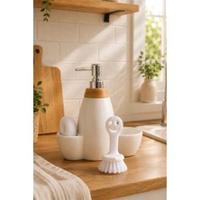 Porsima 5310825 Tezgah Üstü Beyaz Sıvı Sabunluk Fırçalı Süngerli Porselen Sabunluk 700ML 28CM