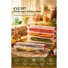 Porsima 455-4 4lü Kilitli Kapaklı Yiyecek Erzak Saklama Kabı Seti - Buzdolabı Düzenleyici Organizeri 2,3lt