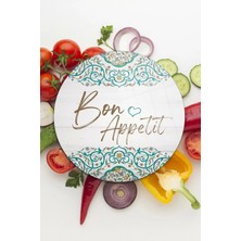 St. Morritz Cam Kesme Tahtası Yuvarlak Bon Appetit Desenli
