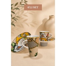 Edora Home Türk Kahvesi Fincan Takımı Içe Geçmeli Vintage Floral 6 Kişilik 12 Parça Fincan ve Tabak
