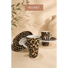 Edora Home Türk Kahvesi Fincan Takımı Içe Geçmeli Leopar Desenli 6 Kişilik 12 Parça