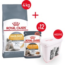 Royal Canin Hair&skin - Kuru Kedi Maması + Yaş Mama 12X85 gr + Saklama Kabı H