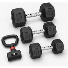 Rebuwo Hex Dambıl Seti 7,5-10-12,5 kg 6 Parça + Kettlebell Aparatı Hediyeli