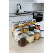 St. Morritz 12'li Metal Kapaklı Kavanoz Seti -Etiketli-Baharatlık Erzak Bakliyatlık - 500 ml , 750 ml , 1300 ml