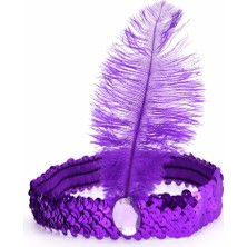 Aslanoğlu Store Mor Tüylü Retro Charleston Saç Bandı - 70-80-90’lar Parti Tacı
