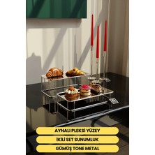 St. Morritz Prisma Model Gümüş Aynalı Sunum Tepsisi – Ikili Set | Dekoratif & Şık Sunum 30X15CM