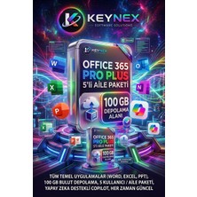 Office 365 Pro Plus 5'li Aile Paketi - 100 GB Bulut Depolama & Copilot Desteği - Orijinal Lisans
