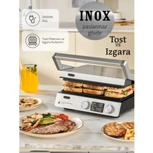 St. Morritz Döküm Plakalı Dijital Zaman ve Sıcaklık Ayarlı Steel Pro Sear Inox Gövdeli Izgara ve Tost Makinesi