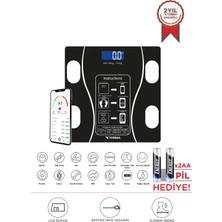 St. Morritz Siyah Dijital Vücut Ölçüm Tartısı, Bluetooth, Yağ, Kas, Su, Kilo Takip