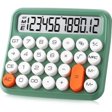 Rabbit Tech Beyaz Yuvarlak Tuşlu Renkli Ofis Hesap Makinası Daktilo Tarzı Vintage 12 Haneli Hesap Makinası