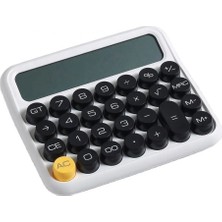 Rabbit Tech Beyaz Yuvarlak Tuşlu Renkli Ofis Hesap Makinası Daktilo Tarzı Vintage 12 Haneli Hesap Makinası