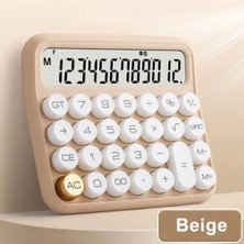 Rabbit Tech Beyaz Yuvarlak Tuşlu Renkli Ofis Hesap Makinası Daktilo Tarzı Vintage 12 Haneli Hesap Makinası