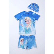Neat Kids Kız Çocuk Karlar Ülkesi Elsa 3 Parça Bone Tişört Şort Mayo Takımı