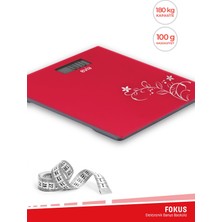 Empressco Fokus 180KG Kapasiteli 5mm Dayanıklı Temper Camlı Beyaz Desenli Dijital Baskül Tartı Kırmızı