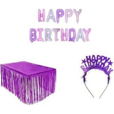 St. Morritz Mor Doğum Günü Parti Seti 3’lü Takım Mor Konsept Partisi Happy Birthday Set