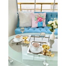 St. Morritz 2'li Lüx Kelebek Aksesuarlı Paslanmaz Çelik Kare Gümüş Kahve, Çay, Dekoratif Sunum Servis Tepsisi
