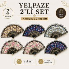 İğne İzi 2'li Yelpaze Seti Katlanabilir El Yelpazesi Çiçek Desenli Dekoratif Yelpaze Karışık Desen Taşınabilir El Yelpazesi Serinletici
