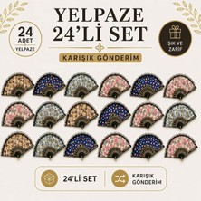 İğne İzi 24'lü Yelpaze Seti Katlanabilir El Yelpazesi Çiçek Desenli Dekoratif Yelpaze Karışık Desen Taşınabilir El Yelpazesi Serinletici