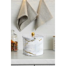 St. Morritz EF146-51 Marble White Desenli Yuvarlak Metal Saklama Kabı 17.5 cm