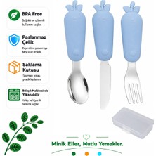 Jojobebek Buzmavisi Figürlü Premium Çocuk Bpa Free Paslanmaz Çelik Uçlu Çatal-Kaşık-Bıçak Set 18+ Ay