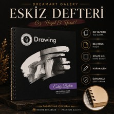 Dream Art Galery DreamArt Galery Eskiz Defteri 20X20 cm 50 Yaprak Bej Kağıt Spiralli Sert Kapak Karakalem Çizim Defteri