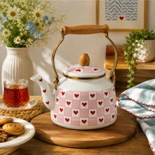 Alev Emaye Kalpli Emaye Kettle Çaydanlık | Ahşap Saplı Şık Tasarım | 2.5l Retro Çaydanlık | Dekoratif & Dayanıklı